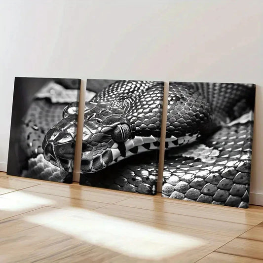 3pcs Black And White Abstract Snake Art Wall Art Set Canvas Framed 60x90cm - High Quality Print 100% Australian Made Wall Canvas Ready to Hang