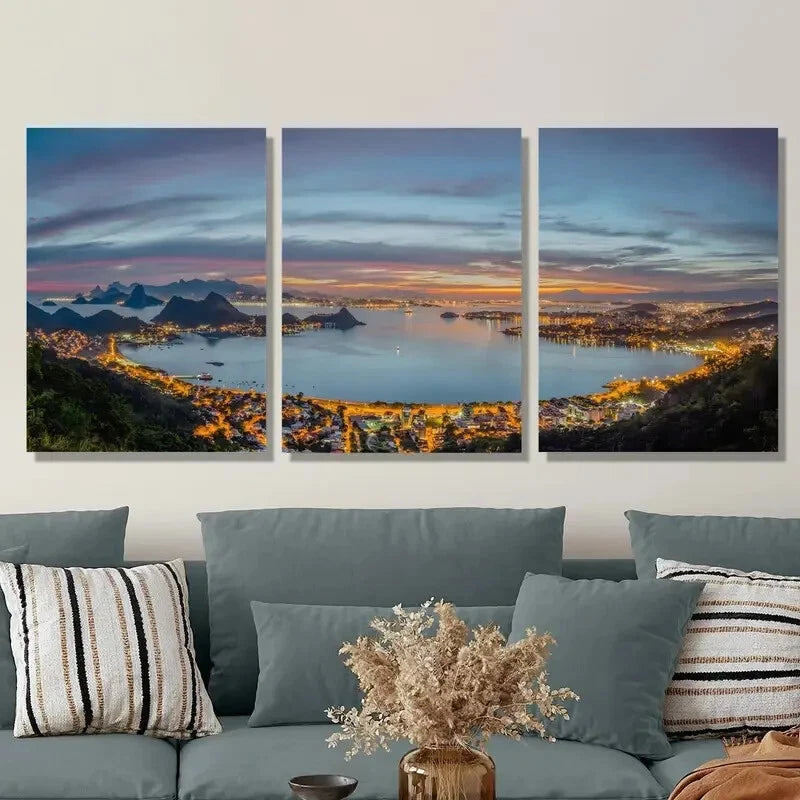 3pcs Classic Landscape Ink Painting Metal Print Ready to Hang Art