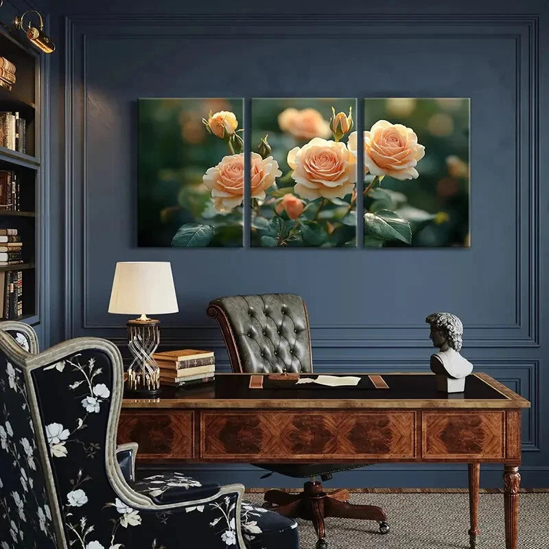 3pcs Roses Greenery Floral Art Painting Metal Print Ready to Hang Art