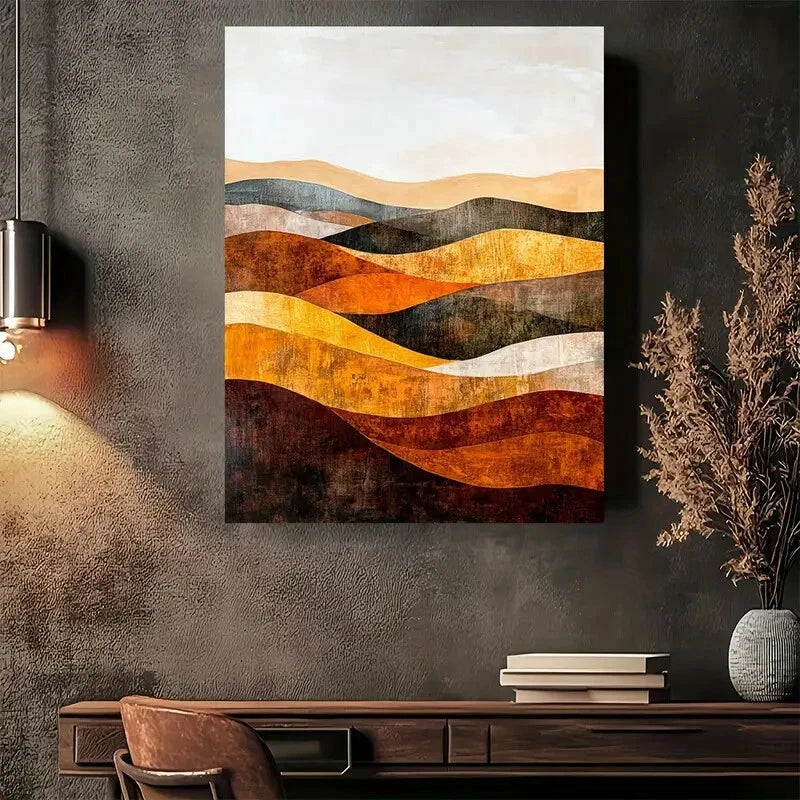 Beautiful Abstract Desert Waves Painting 40x60cm Metal Print Ready to Hang