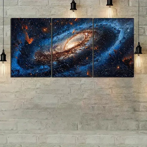 3pcs Blue Galaxy Background with Stars and A Big Milky Way Canvas Framed 60x90cm - High Quality Print 100% Australian Made Wall Canvas Ready to Hang