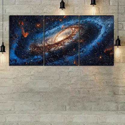 3pcs Blue Galaxy Background with Stars and A Big Milky Way Canvas Framed 60x90cm - High Quality Print 100% Australian Made Wall Canvas Ready to Hang