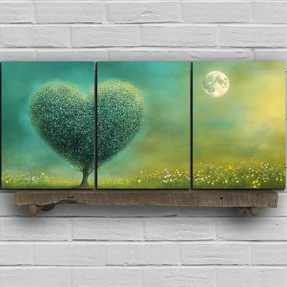3pcs Heart Shaped Trees On The Grassland Metal Print Ready to Hang Art