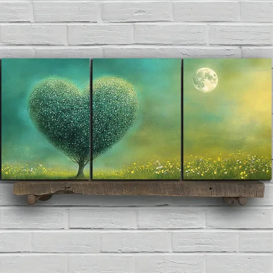 3pcs Heart Shaped Trees On The Grassland Metal Print Ready to Hang Art