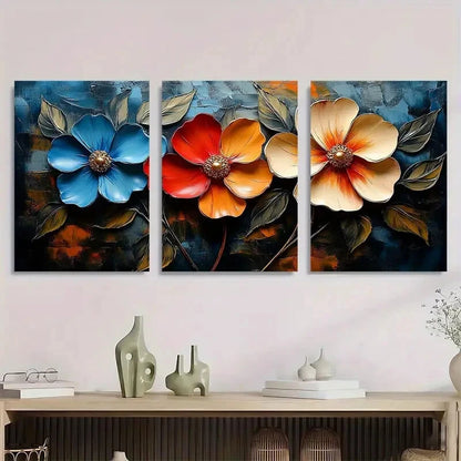 3pcs Flower Ensemble Modern Abstract Painting Metal Print Ready to Hang Art