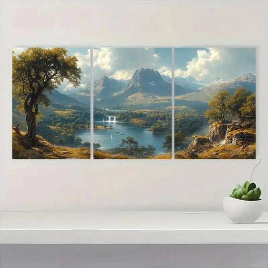 3pcs Rustic Landscape The Valley of the Tyne Metal Print Ready to Hang Art