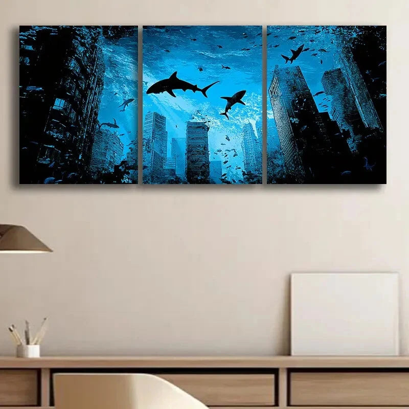 3pcs Ocean-Themed Cityscape Coastal Decor Metal Print Ready to Hang Art