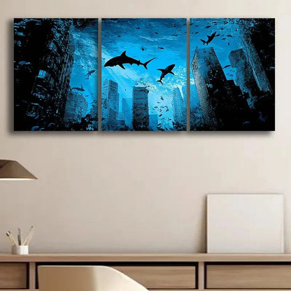 3pcs Ocean-Themed Cityscape Coastal Decor Metal Print Ready to Hang Art