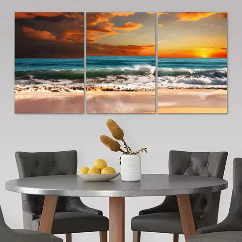 3pcs Sunset Ocean Wave Beach Canvas Framed 60x90cm - High Quality Print 100% Australian Made Wall Canvas Ready to Hang