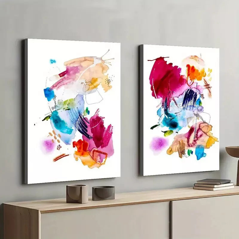 2 Pieces Colorful Abstract Art Framed 50x75cm - High Quality Print 100% Australian Made Wall Canvas Ready to Hang