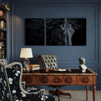 3pcs Black Horse Art Equestrian Decor Metal Print Ready to Hang Art