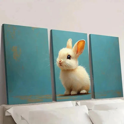 3pcs Adorable White Rabbit R Wall Art Set Canvas Unframed - High Quality Print 100% Australian Made Wall Canvas - Bella Home Decor