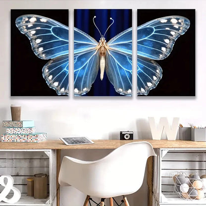 3pcs Morpho Menelaus Butterfly Painting Wall Art Set Canvas Framed 60x90cm - High Quality Print 100% Australian Made Wall Canvas Ready to Hang