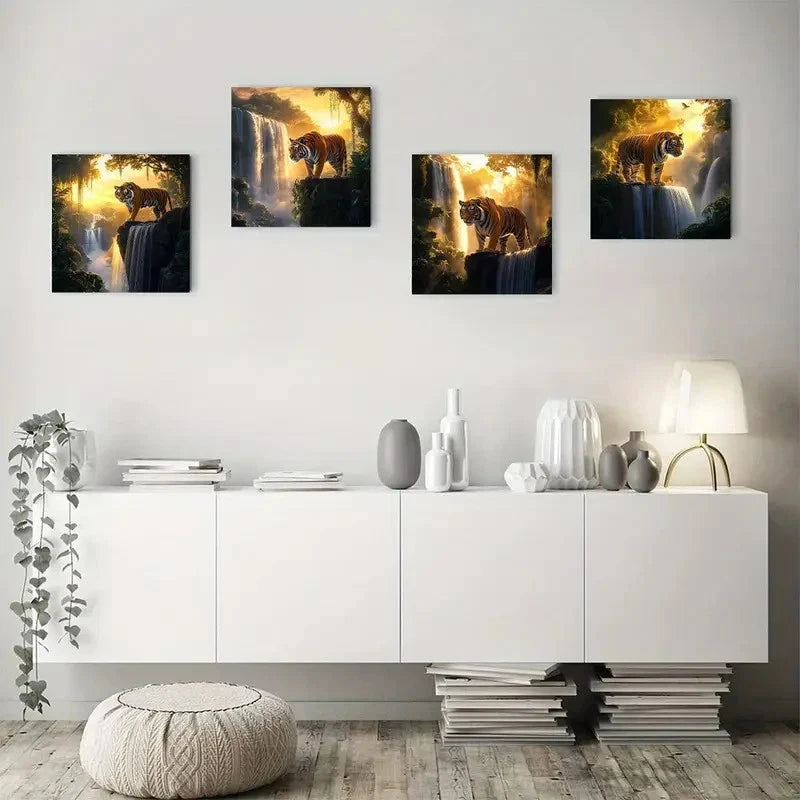 4pcs Waterfall tigerWall Art Canvas Framed