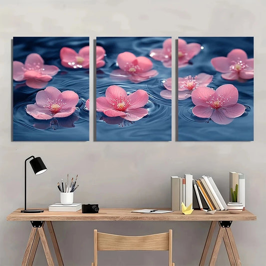 3pcs Floating Pink Petals Cottagecore Metal Print Ready to Hang Art
