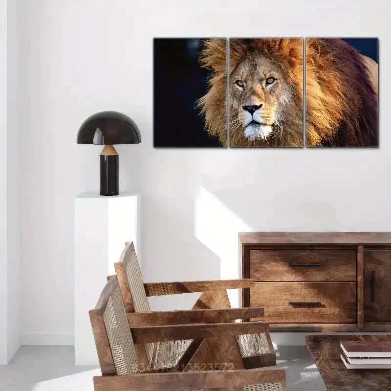 3pcs Lion Art Wild Animal Portrait Metal Print Ready to Hang Art