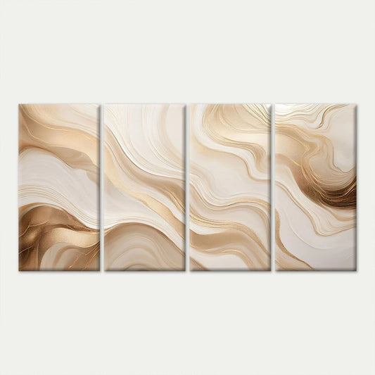 4pcs Gold and Cream Fluid Marble Textured Wall Art Canvas Framed 45x80cm - High Quality Print 100% Australian Made Wall Canvas Ready to Hang
