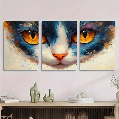 3pcs Vibrant Blue & Orange Mosaic Design Metal Print Ready to Hang Art