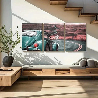 3pcs Vintage Car Travel Scenery Modern Wall Art Set Canvas Framed 40x60cm - High Quality Print 100% Australian Made Wall Canvas Ready to Hang