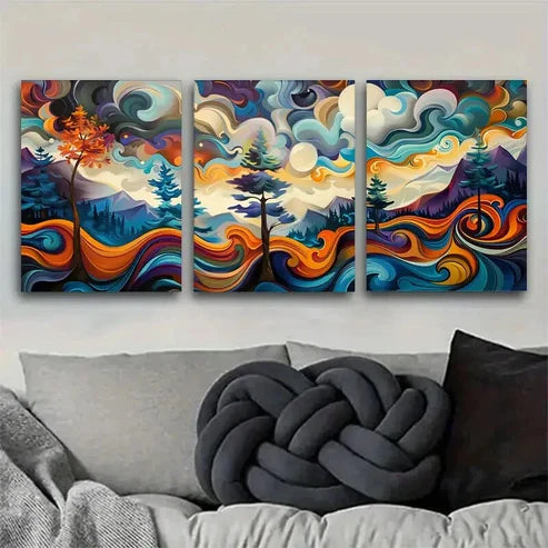 3pcs Abstract Landscape Vibrant Swirl Perfect Wall Art Set Canvas Unframed - High Quality Print 100% Australian Made Wall Canvas