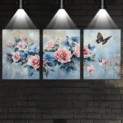3pcs Flowers & Butterflies Oil Painting Metal Print Ready to Hang Art