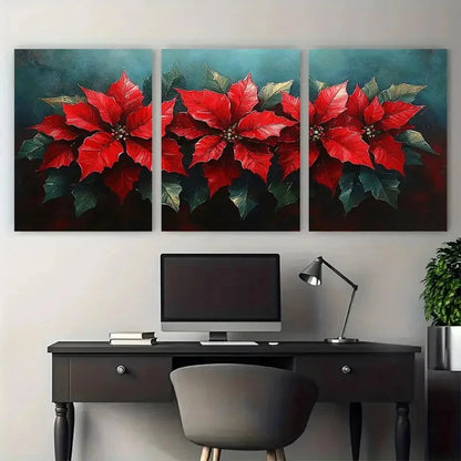3pcs Beautiful Poinsettia Flowers Illustration Metal Print Ready to Hang Art