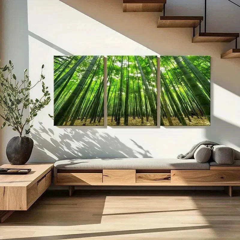 3pcs Green Bamboo Forest Natural Landscape Wall Art Set Canvas Framed 40x60cm - High Quality Print 100% Australian Made Wall Canvas Ready to Hang