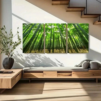 3pcs Green Bamboo Forest Natural Landscape Wall Art Set Canvas Framed 40x60cm - High Quality Print 100% Australian Made Wall Canvas Ready to Hang
