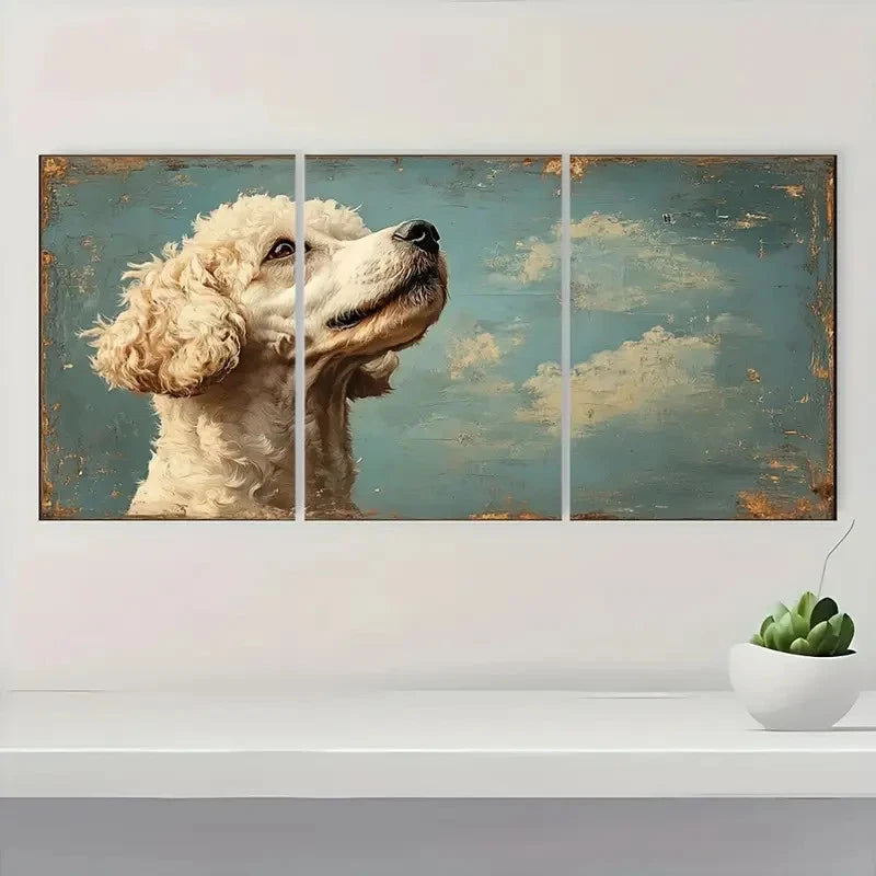 3pcs Vintage Dog White Poodle Metal Print Ready to Hang Art