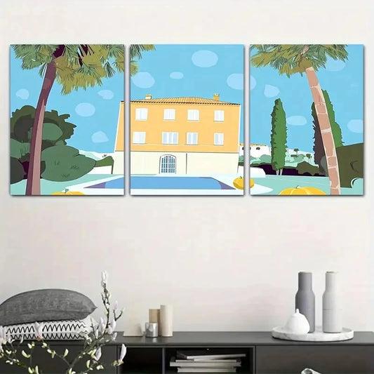 3pcs Palm Trees Blue Sky and White Cloud Metal Print Ready to Hang Art