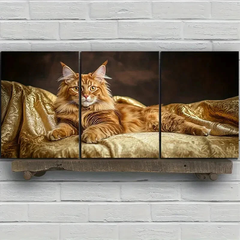 3pcs The Cutest Cat on the Golden Sofa Metal Print Ready to Hang Art