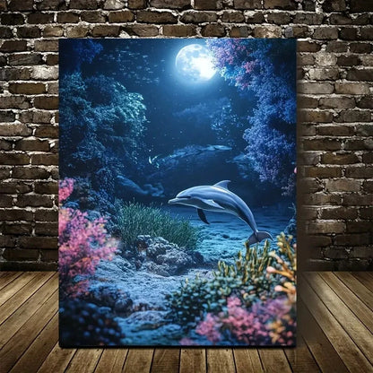 Enchanting Dolphin Fantasy Underwater Painting 40x60cm Metal Print Ready to Hang