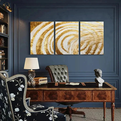 3pcs Abstract Golden Swirl Geometric Design Metal Print Ready to Hang Art