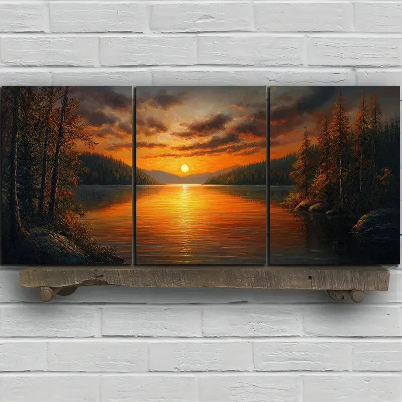 3pcs Sunset Lake Nature Trees Metal Print Ready to Hang Art