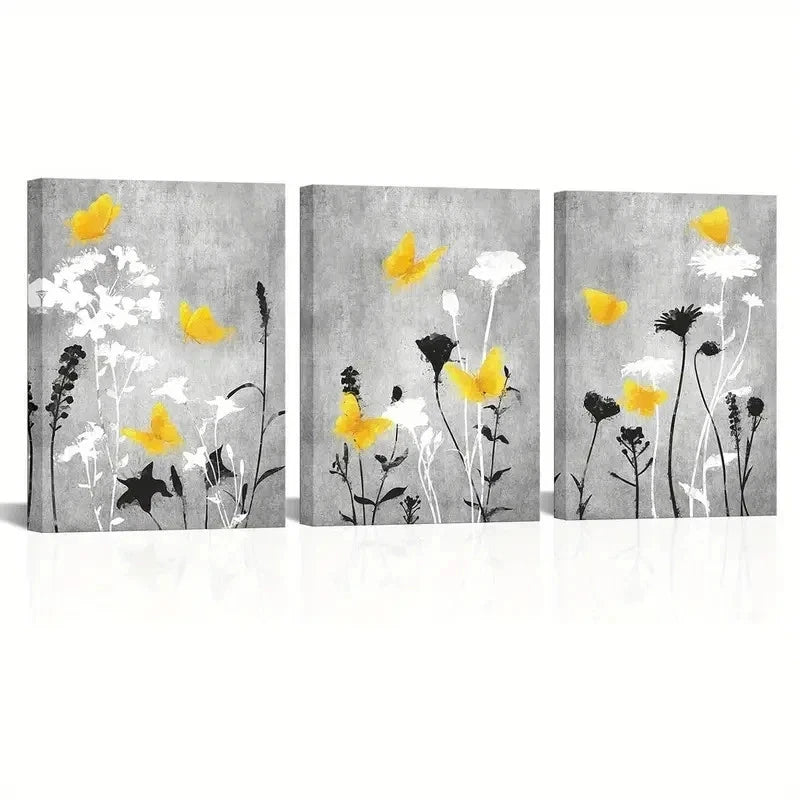 3pcs Love House Yellow  FlowerWall Art Set Canvas Framed 40x60cm - High Quality Print 100% Australian Made Wall Canvas Ready to Hang