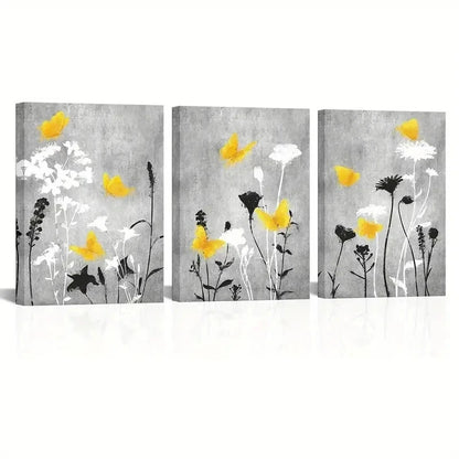 3pcs Love House Yellow  FlowerWall Art Set Canvas Framed 40x60cm - High Quality Print 100% Australian Made Wall Canvas Ready to Hang