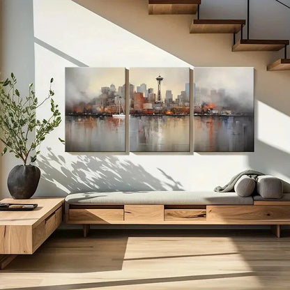3pcs Abstract Cityscape Space Needle Metal Print Ready to Hang Art