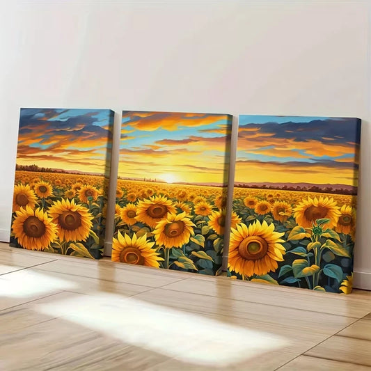 3pcs Beautiful & Sunflowers Triptych Botanical  Wall Art Set Canvas Framed 60x90cm - High Quality Print 100% Australian Made Wall Canvas Ready to Hang