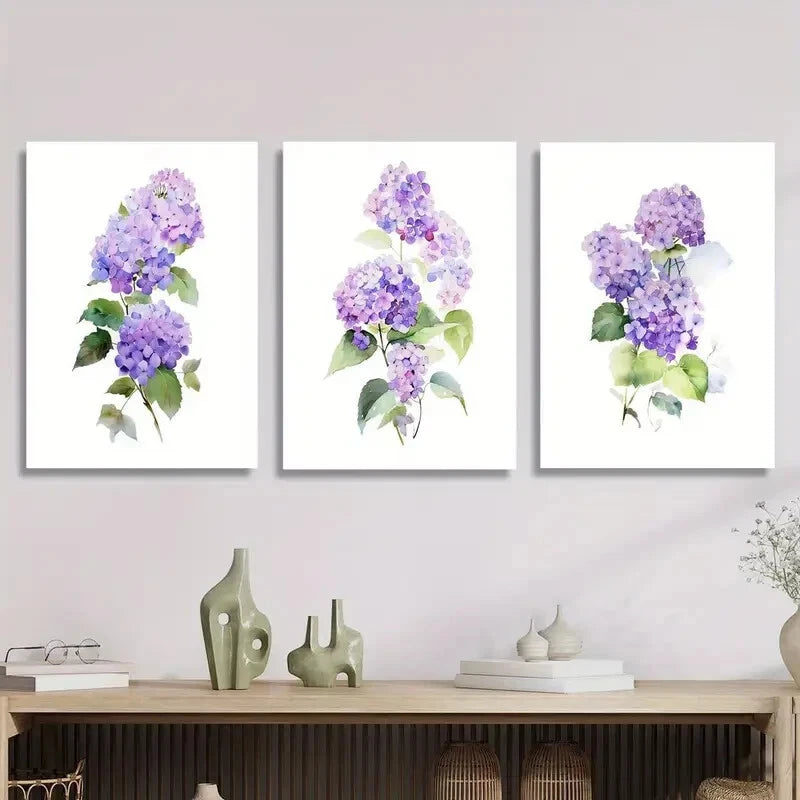 3pcs Purple Hydrangea Purple Hydrangea Metal Print Ready to Hang Art