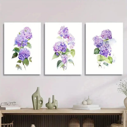 3pcs Purple Hydrangea Purple Hydrangea Metal Print Ready to Hang Art