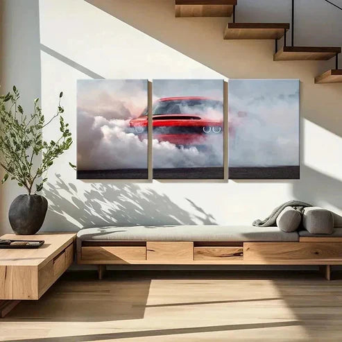 3pcs Vintage Sports Car in Action Wall Art Canvas Unframed - High Quality Print 100% Australian Made Wall Canvas