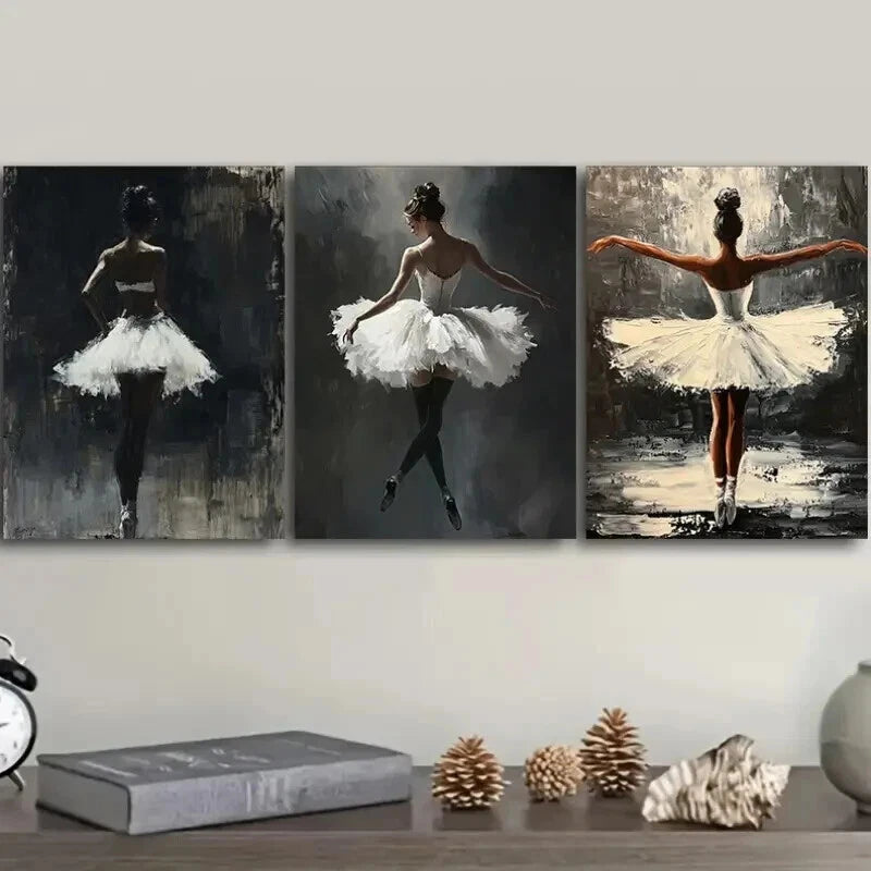 3pcs Modern Contemporary Ballerina Perfect Wall Art Set Canvas Framed 40x60cm - High Quality Print 100% Australian Made Wall Canvas Ready to Hang