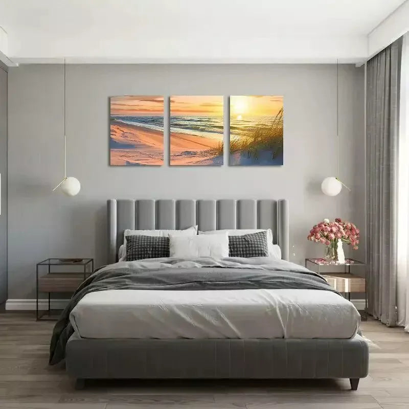 3pcs Sunset Beach Canvas Framed 40x60cm - High Quality Print 100% Australian Made Wall Canvas Ready to Hang