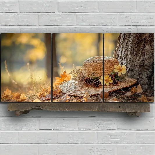 3pcs Flowers And Hats in The Forest Metal Print Ready to Hang Art