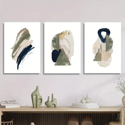 3pcs Modern Abstract Geometric Golden Foil Metal Print Ready to Hang Art