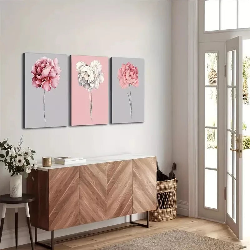 3pcs Modern Minimalist Floral  Wall Art Set Canvas Framed 50x70cm - High Quality Print 100% Australian Made Wall Canvas Ready to Hang