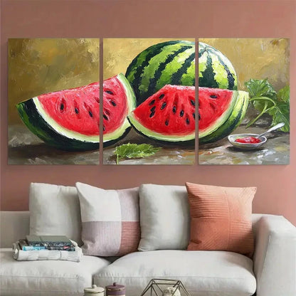 3pcs Watermelon Fruit Illustration Metal Print Ready to Hang Art