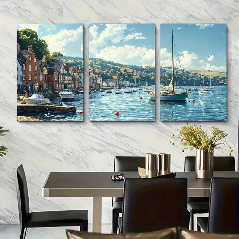 3pcs Coastal Scene Salcombe England Travel Print Metal Print Ready to Hang Art