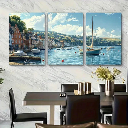 3pcs Coastal Scene Salcombe England Travel Print Metal Print Ready to Hang Art