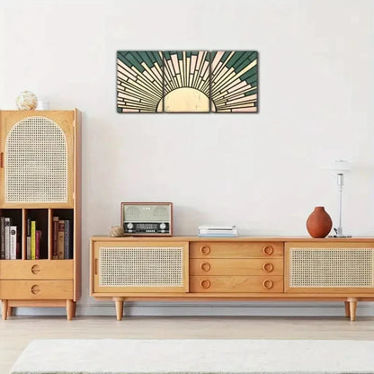 3pcs Sunshine Sage Green Beige Geometric Metal Print Ready to Hang Art